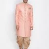 Vastramay Men's Pink Jute Cotton Blend Sherwani Set Sherwani/Indowestern Sets