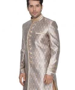 VASTRAMAY Men's Gold Silk Blend Sherwani -Only Top Buy 1 Get 1
