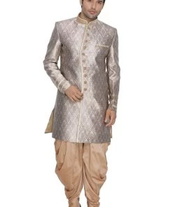 VASTRAMAY Men's Gold Silk Blend Sherwani -Only Top Buy 1 Get 1