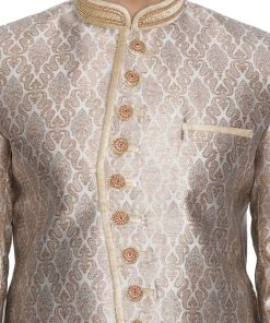 VASTRAMAY Men's Gold Silk Blend Sherwani -Only Top Buy 1 Get 1