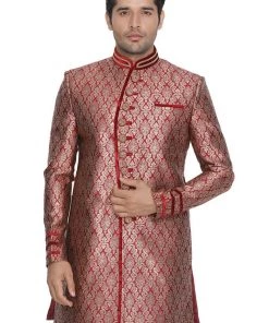 Sherwani/Indowestern VASTRAMAY Men's Maroon Silk Blend Sherwani-Only Top