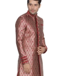 Sherwani/Indowestern VASTRAMAY Men's Maroon Silk Blend Sherwani-Only Top