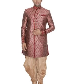Sherwani/Indowestern VASTRAMAY Men's Maroon Silk Blend Sherwani-Only Top