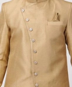 Vastramay Men's Beige Silk Blend Sherwani Only Top