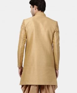 Vastramay Men's Beige Silk Blend Sherwani Only Top