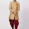 Vastramay Men's Beige Silk Blend Sherwani Set