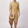 Vastramay Men's Beige Silk Blend Sherwani Set Sherwani/Indowestern Sets
