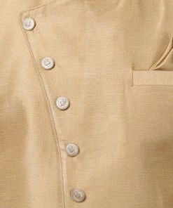 Vastramay Men's Beige Silk Blend Sherwani Set Sherwani/Indowestern Sets
