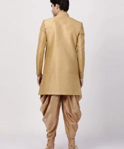 Vastramay Men's Beige Silk Blend Sherwani Set Sherwani/Indowestern Sets