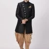 Vastramay Men's Black Silk Blend Sherwani Set