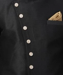 Vastramay Men's Black Silk Blend Sherwani Set