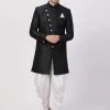 Vastramay Men's Black Silk Blend Sherwani Set