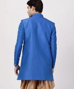 VASTRAMAY Men's Blue Silk Blend Sherwani Only Top