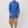 Vastramay Men's Blue Silk Blend Sherwani Set