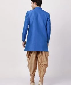 Vastramay Men's Blue Silk Blend Sherwani Set