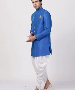 Vastramay Men's Blue Silk Blend Sherwani Set 8 Vastramay Men's Blue Silk Blend Sherwani Set