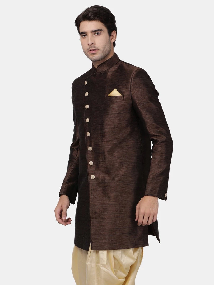 Vastramay Men's Brown Silk Blend Sherwani Only Top 4 Vastramay Men's Brown Silk Blend Sherwani Only Top