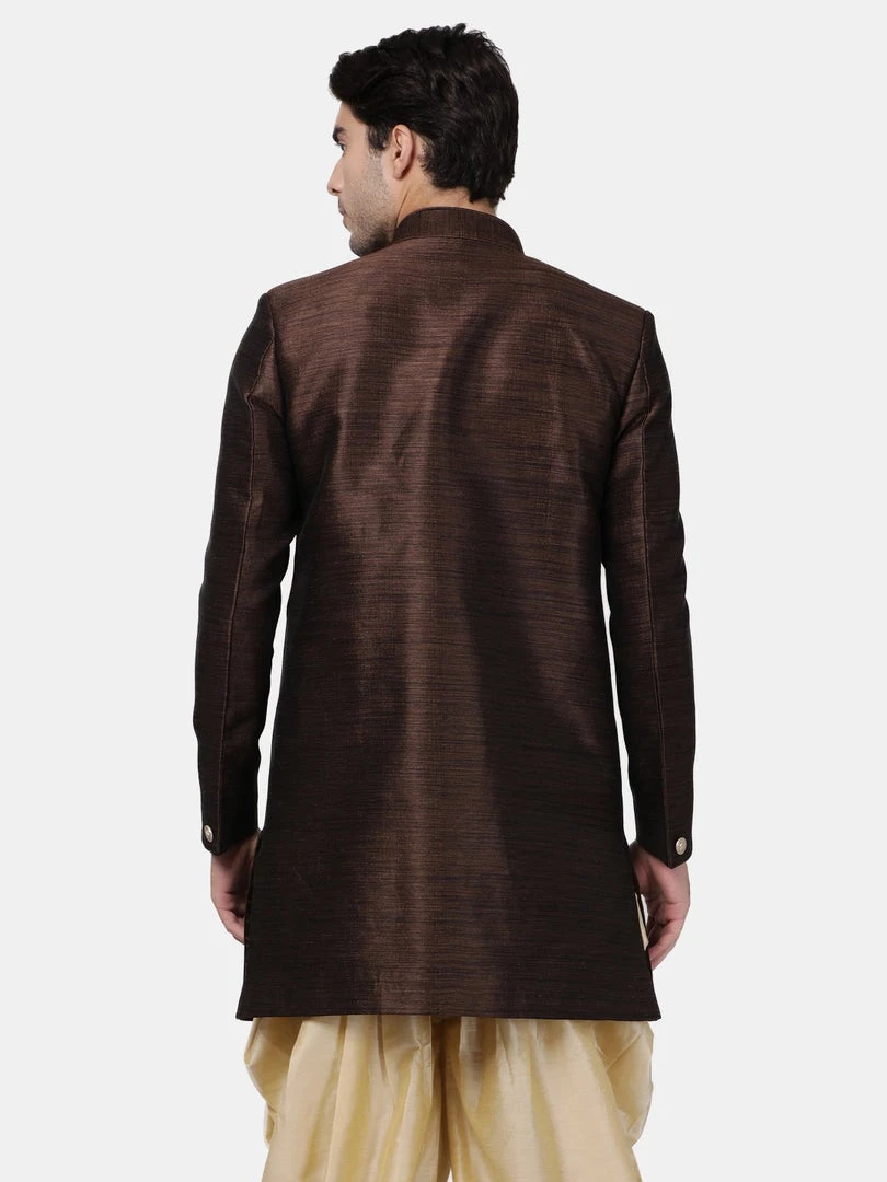 Vastramay Men's Brown Silk Blend Sherwani Only Top 6 Vastramay Men's Brown Silk Blend Sherwani Only Top