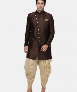 Vastramay Men's Brown Silk Blend Sherwani Only Top 12 Vastramay Men's Brown Silk Blend Sherwani Only Top