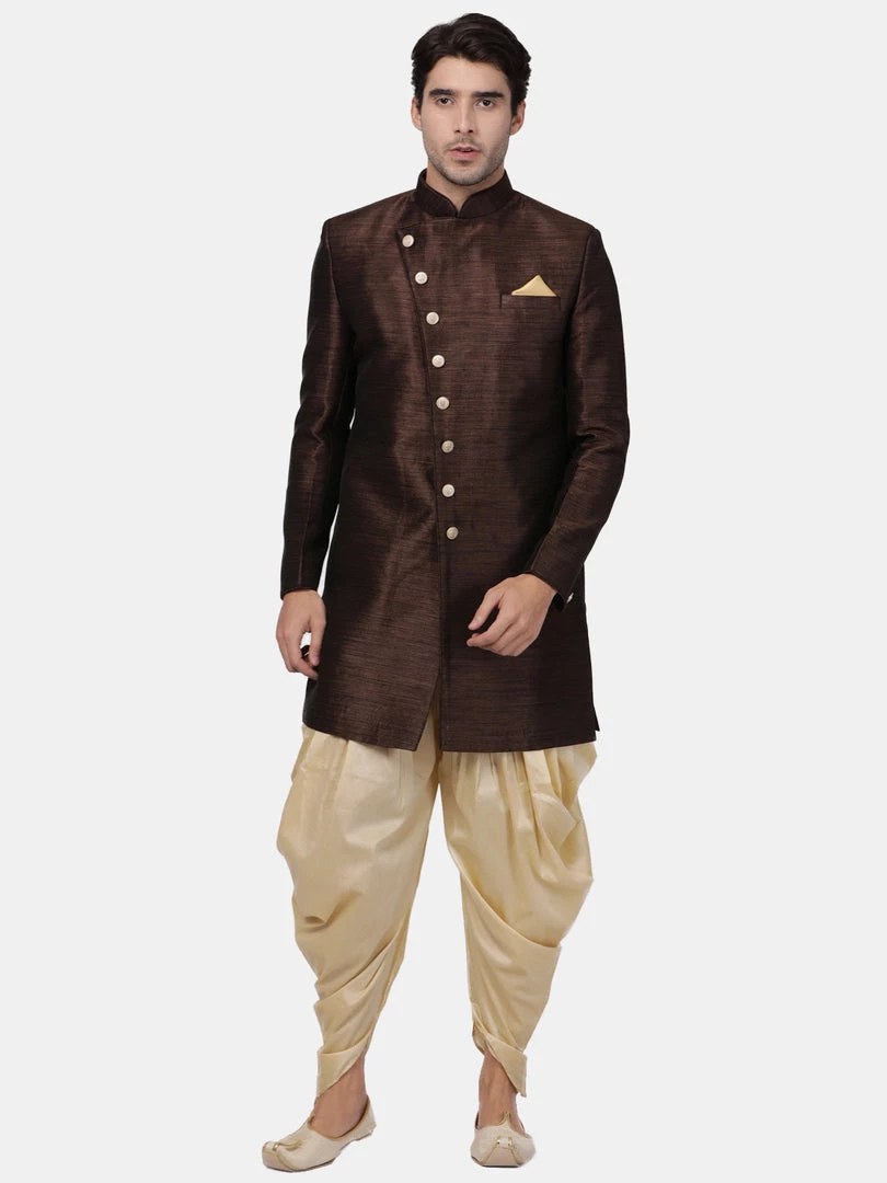 Vastramay Men's Brown Silk Blend Sherwani Only Top 7 Vastramay Men's Brown Silk Blend Sherwani Only Top
