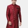 Vastramay Men's Maroon Silk Blend Sherwani Only Top