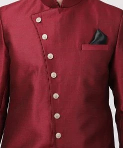 Vastramay Men's Maroon Silk Blend Sherwani Only Top