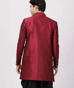 Vastramay Men's Maroon Silk Blend Sherwani Only Top