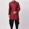 Vastramay Men's Maroon Silk Blend Sherwani Set