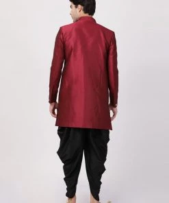 Vastramay Men's Maroon Silk Blend Sherwani Set