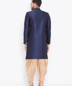 Vastramay Men's Navy Blue And Rose Gold Silk Blend Sherwani Set Sherwani/Indowestern Sets 11 Vastramay Men's Navy Blue And Rose Gold Silk Blend Sherwani Set Sherwani/Indowestern Sets