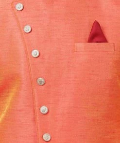 Vastramay Men's Orange Silk Blend Sherwani Set