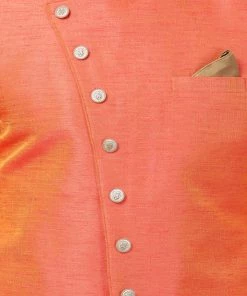 Vastramay Men's Orange Silk Blend Sherwani Set