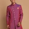 Vastramay Men's Purple Angrakha Style Jute Royal Sherwani Only Top