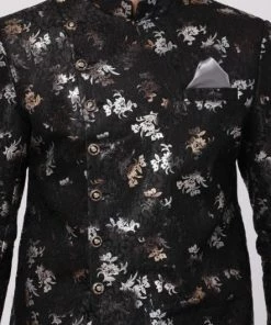 Vastramay Men's Black Silk Blend Sherwani Only Top