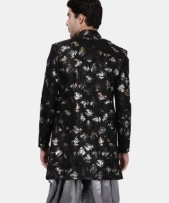 Vastramay Men's Black Silk Blend Sherwani Only Top