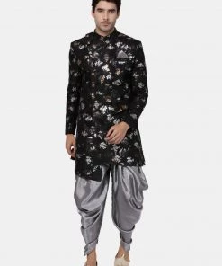 Vastramay Men's Black Silk Blend Sherwani Only Top