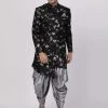 Vastramay Men's Black Silk Blend Sherwani Set 1 Vastramay Men's Black Silk Blend Sherwani Set