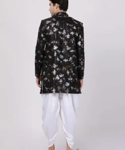 Vastramay Men's Black Silk Blend Sherwani Set
