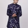 Vastramay Men's Blue Silk Blend Sherwani Only Top