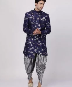 Vastramay Men's Blue Silk Blend Sherwani Set