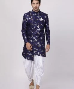 Vastramay Men's Blue Silk Blend Sherwani Set