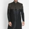 VASTRAMAY Men's Black Silk Blend Sherwani Only Top