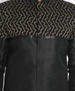 Vastramay Men's Black Silk Blend Sherwani Set