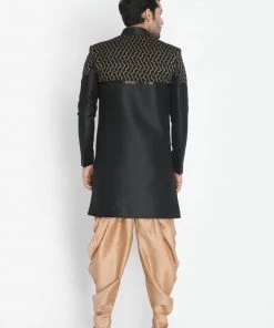 Vastramay Men's Black Silk Blend Sherwani Set