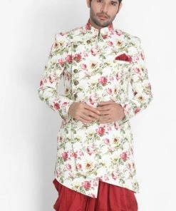 Sherwani/Indowestern VASTRAMAY Men's Beige Silk Blend Sherwani Only Top