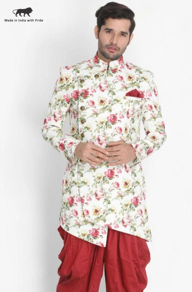 Sherwani/Indowestern VASTRAMAY Men's Beige Silk Blend Sherwani Only Top 3 Sherwani/Indowestern VASTRAMAY Men's Beige Silk Blend Sherwani Only Top