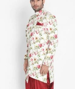 Sherwani/Indowestern VASTRAMAY Men's Beige Silk Blend Sherwani Only Top