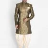 Vastramay Men's Brown Silk Blend Sherwani Set