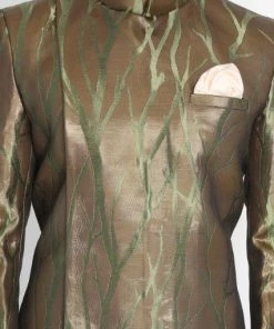 Vastramay Men's Brown Silk Blend Sherwani Set