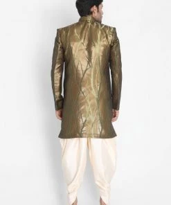 Vastramay Men's Brown Silk Blend Sherwani Set